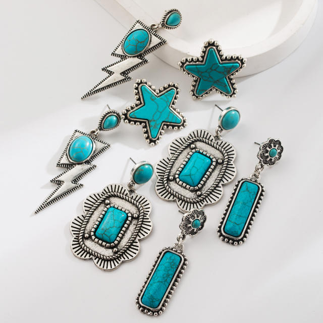 Exaggerated Turquoise Earrings Geometric Star Lightning Shape Earrings