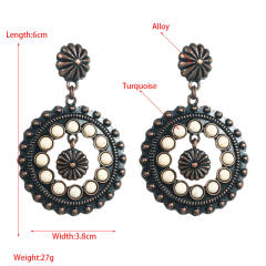 Ethnic style white turquoise earrings hollow round pendant exaggerated party earrings