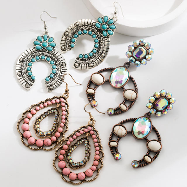 Ethnic Style Earrings for Women Geometric Drop-Shaped Turquoise Earrings Bohemian Holiday Style Earrings