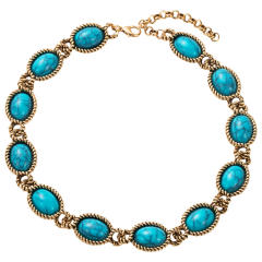 Bohemian Style Turquoise Necklace Silver Needle Earrings set