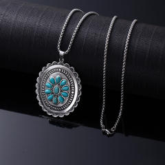 Natural Turquoise Necklace for Women vintage alloy pendant necklace