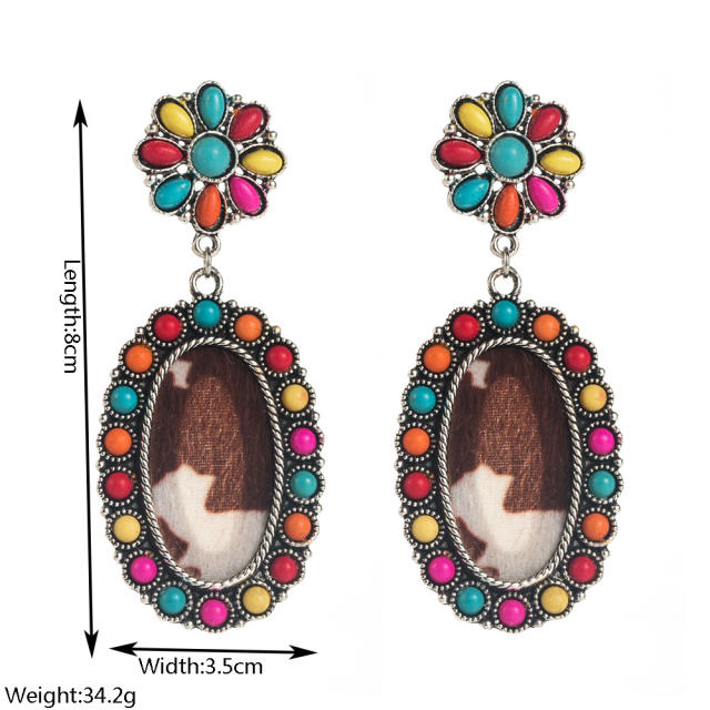 Western Ethnic Style Elegant Earrings Personalized Alloy Set Turquoise Leopard Leather Earrings
