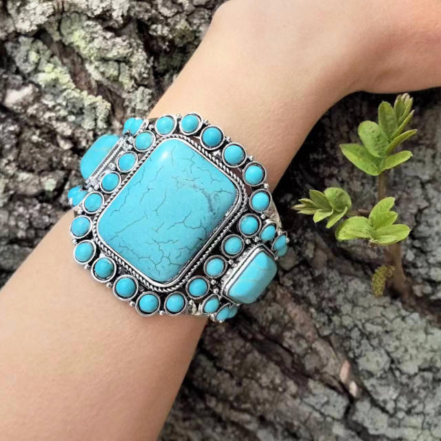 Hot-Selling Ethnic Style Bohemian Bracelet Turquoise Bracelet Personalized Retro Western Cowboy Exaggerated bangle