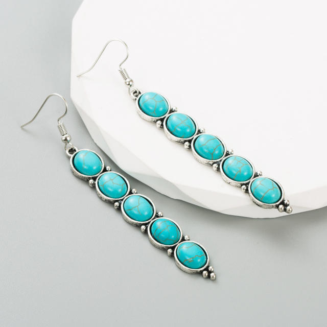 Alloy inlaid white turquoise retro temperament earrings