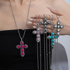 Natural Turquoise Necklace for Women vintage alloy pendant necklace