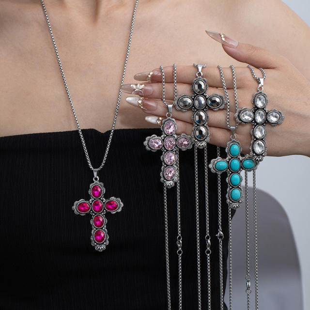 Natural Turquoise Necklace for Women vintage alloy pendant necklace