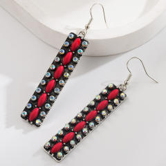 Long Alloy Diamond-encrusted Turquoise Earrings