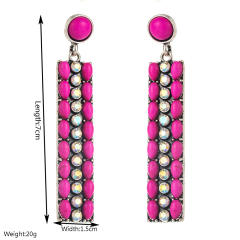 Long Alloy Diamond-encrusted Turquoise Earrings