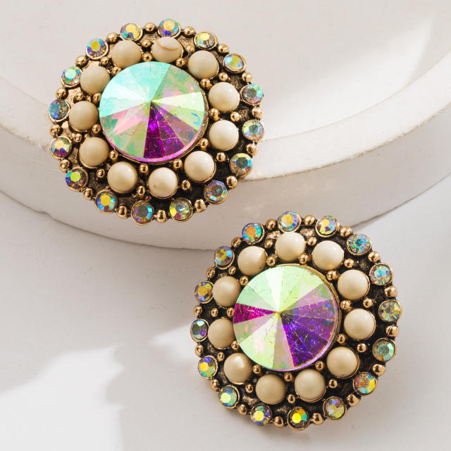 Hot sale western style vintage glass crystal statement studs earrings