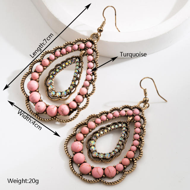 Ethnic Style Earrings for Women Geometric Drop-Shaped Turquoise Earrings Bohemian Holiday Style Earrings