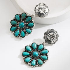 Exaggerated Earrings Women's Retro Oval Turquoise Hollow Geometric Leopard Leather Earrings