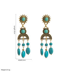 Boho vintage turquoise bead tassel alloy earrings