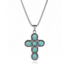 Natural Turquoise Necklace for Women vintage alloy pendant necklace
