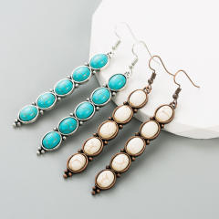 Alloy inlaid white turquoise retro temperament earrings