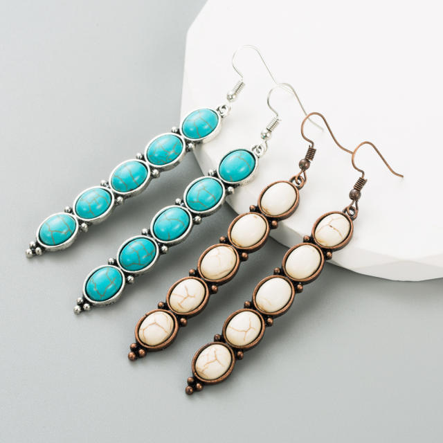 Alloy inlaid white turquoise retro temperament earrings