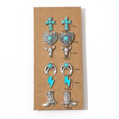 Personality Cool Style Bull Head Boots Earrings Imitation Turquoise ear studs set