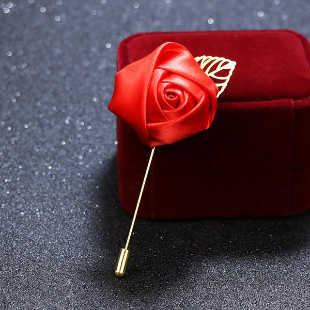 Korean Flower Corsage Red Rose Long Pin Men's Women's Long Pin Flower Brooch