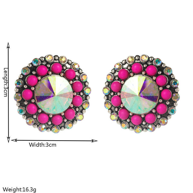 Hot sale western style vintage glass crystal statement studs earrings