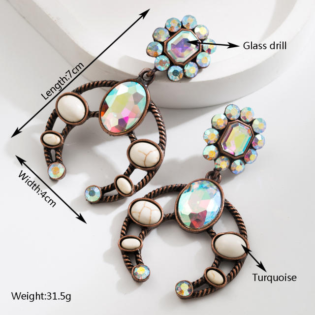 Ethnic Style Earrings for Women Geometric Drop-Shaped Turquoise Earrings Bohemian Holiday Style Earrings