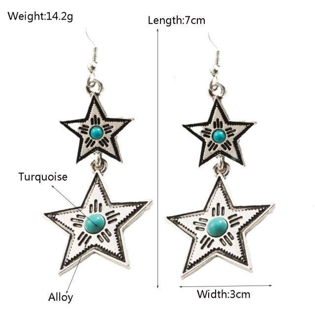 urquoise Earrings New Alloy Retro Geometric Bohemian Ethnic Style Retro Earrings for Women