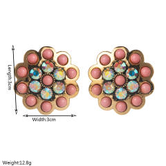 Western style turquosie inlaid flower shape round studs earrings