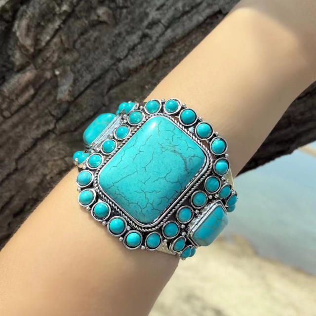 Hot-Selling Ethnic Style Bohemian Bracelet Turquoise Bracelet Personalized Retro Western Cowboy Exaggerated bangle