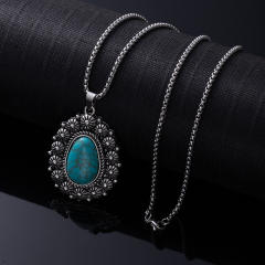 Natural Turquoise Necklace for Women vintage alloy pendant necklace