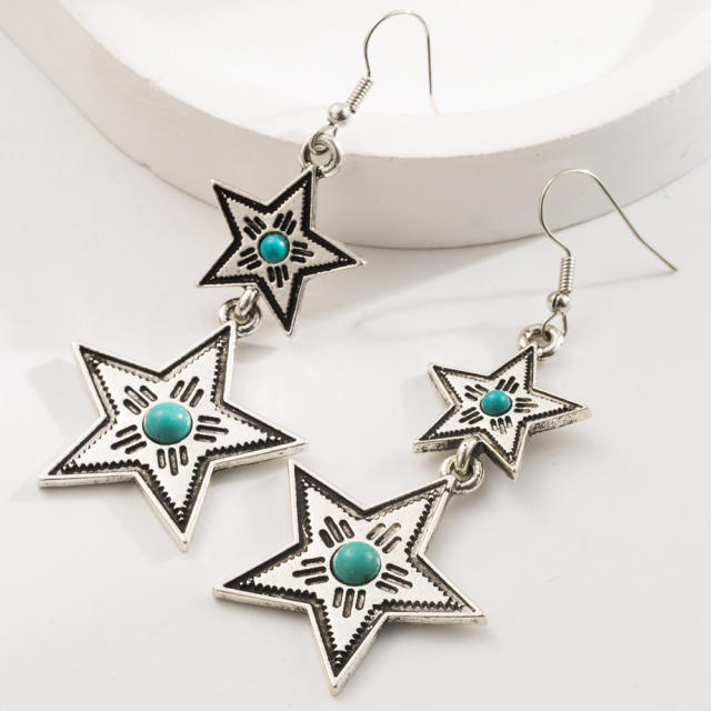 urquoise Earrings New Alloy Retro Geometric Bohemian Ethnic Style Retro Earrings for Women