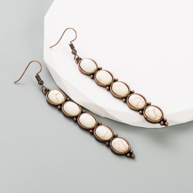 Alloy inlaid white turquoise retro temperament earrings