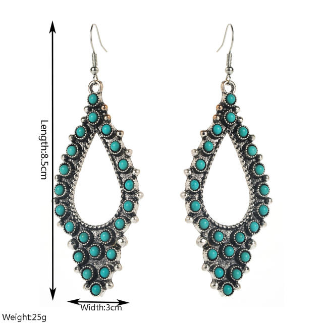 New Retro Cross Hollow Oval Earrings Turquoise Earrings Western Ethnic Style Distinctive Earrings