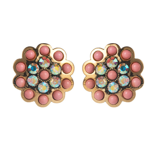 Western style turquosie inlaid flower shape round studs earrings