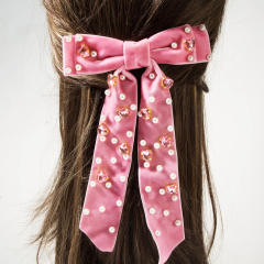 Winter sweet pearl bead velvet bow hair clips french barrette hair clips