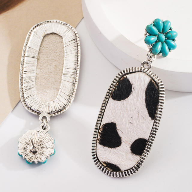 Bohemian Ethnic Style Earrings Turquoise Milk Pattern Leather Diamond Hollow Earrings