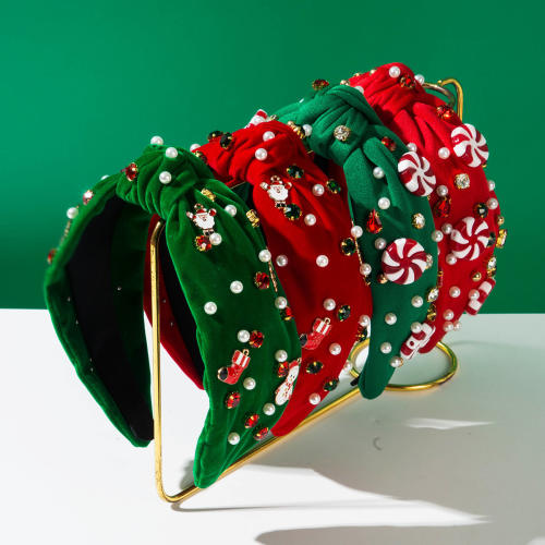 Personality green red color christmas knotted headband