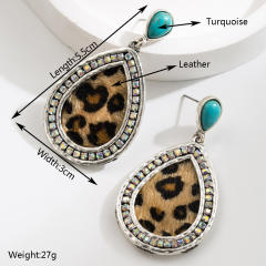Bohemian Turquoise Leopard Pendant Earrings Ethnic Long Earrings