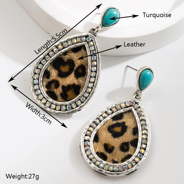 Bohemian Turquoise Leopard Pendant Earrings Ethnic Long Earrings