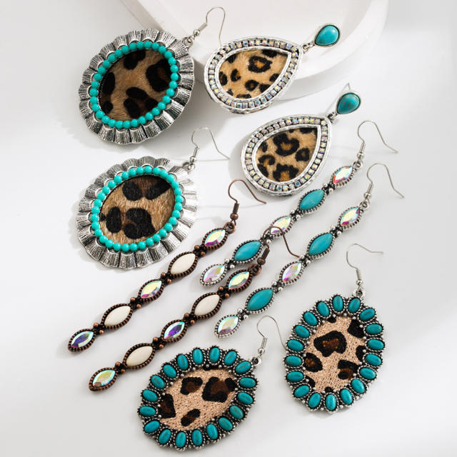 Bohemian Turquoise Leopard Pendant Earrings Ethnic Long Earrings