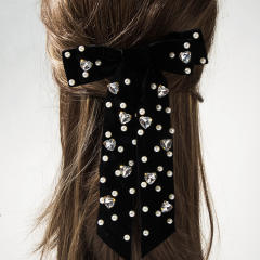 Winter sweet pearl bead velvet bow hair clips french barrette hair clips