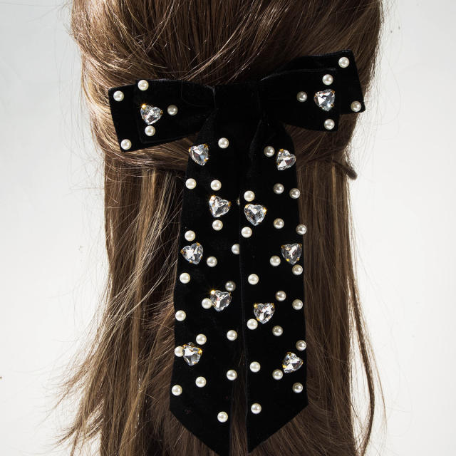 Winter sweet pearl bead velvet bow hair clips french barrette hair clips