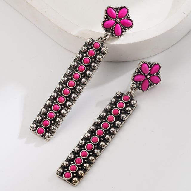 Inlaid Turquoise Long Pendant Earrings Retro Western Ethnic Style Earrings