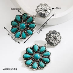 Exaggerated Earrings Women's Retro Oval Turquoise Hollow Geometric Leopard Leather Earrings