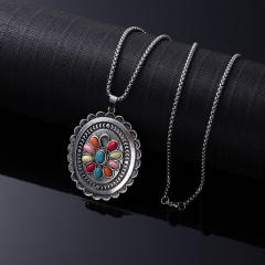 Natural Turquoise Necklace for Women vintage alloy pendant necklace