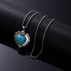 Natural Turquoise Necklace for Women vintage alloy pendant necklace