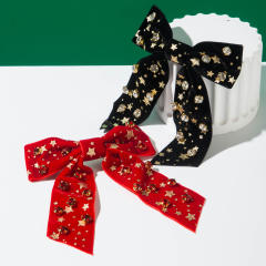 New year christmas gold shiny star bow hair clips french barrette hair clips