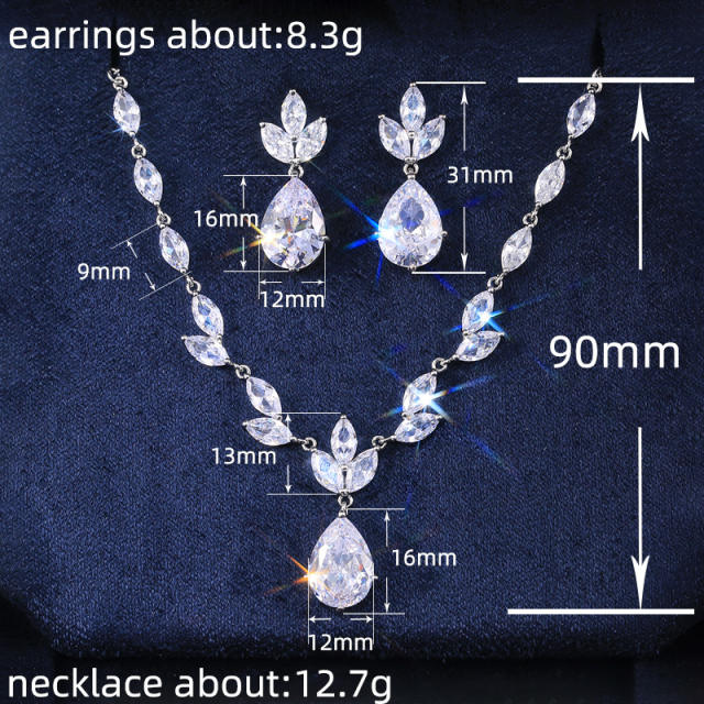 Fashion Ladies Zircon Earrings Necklace High Quality wedding necklace set