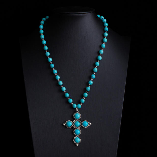 Boho vintage national style faux turquoise bead necklace layer necklace