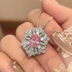 Pink Zirconium Women's neckace earrings rings set