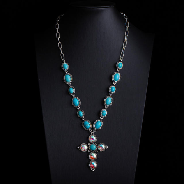 Boho vintage national style faux turquoise bead necklace layer necklace