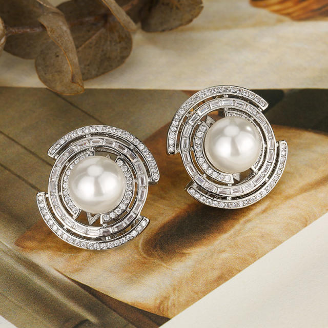 Elegant imitation pearl inlaid wedding party necklace earrings rings set