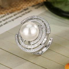 Elegant imitation pearl inlaid wedding party necklace earrings rings set